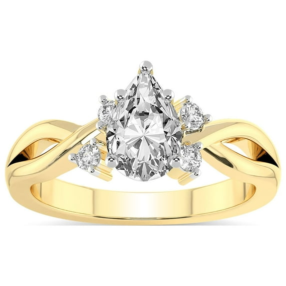 IGI Certified 2 Carat Pear Shape Lab Grown Diamond Engagement Ring | 14K Yellow Gold | Twisted Blossom Lab Diamond Ring | FG-VS1-VS2 Quality Friendly Diamonds
