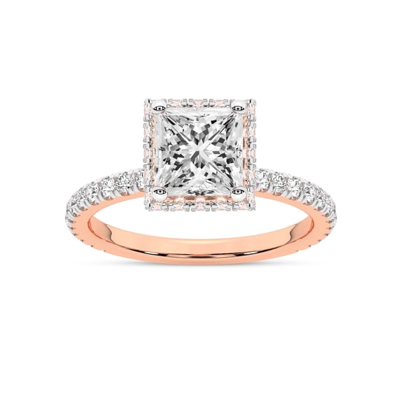 IGI Certified 2 Carat Princess Shape Lab Grown Diamond Engagement Ring | 14K Rose Gold | Cleopatra Halo Diamond Ring | FG-VS1-VS2 Quality Friendly Diamonds