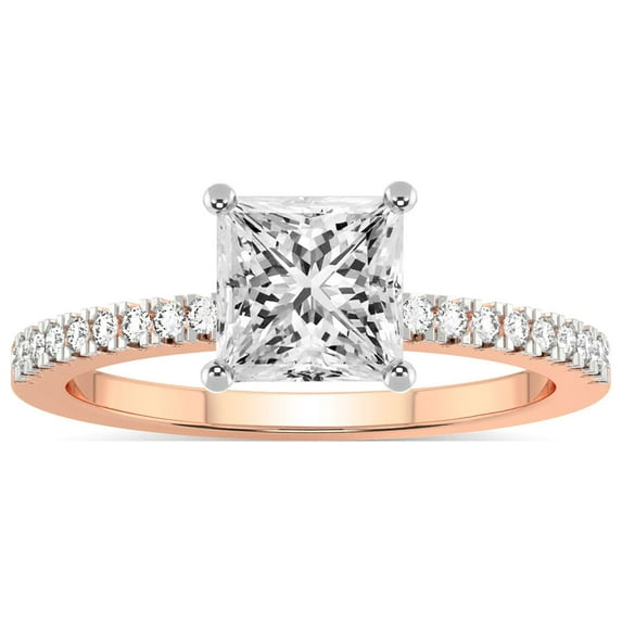 IGI Certified 2 Carat Princess Shape Lab Grown Diamond Engagement Ring | 14K Rose Gold | Jia Secret Double Halo Eternity Lab Diamond Ring | FG-VS1-VS2 Quality Friendly Diamonds