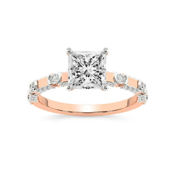 IGI Certified 2 Carat Princess Shape Lab Grown Diamond Engagement Ring | 14K Rose Gold | Majestic Love Diamond Accent Ring | FG-VS1-VS2 Quality Friendly Diamonds