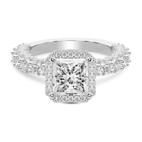 IGI Certified 2 Carat Princess Shape Lab Grown Diamond Engagement Ring | 14K White Gold | Enchanté Side Stones Halo Diamond Ring | FG-VS1-VS2 Quality Friendly Diamonds