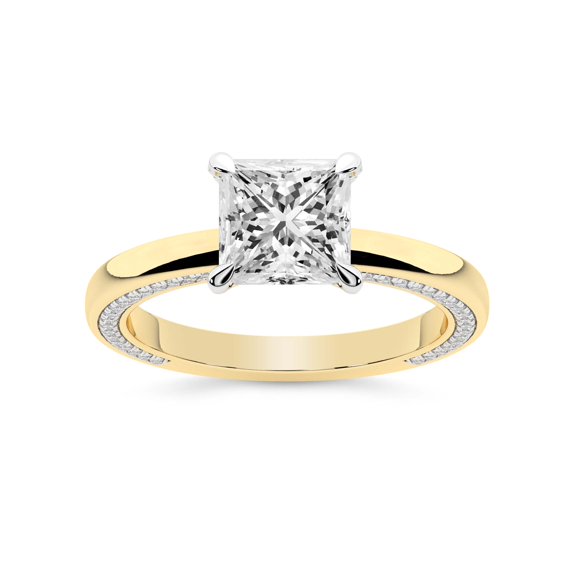 IGI Certified 2 Carat Princess Shape Lab Grown Diamond Engagement Ring | 14K Yellow Gold | Edith Diamond Studded Petite Solitaire Diamond Ring | FG-VS1-VS2 Quality Friendly Diamonds