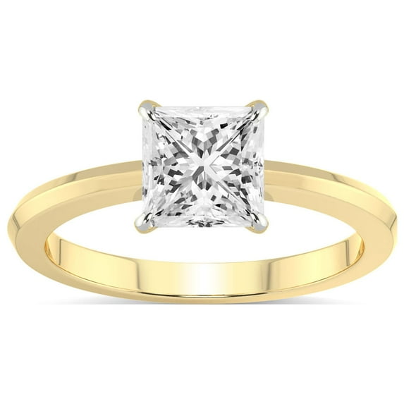 IGI Certified 2 Carat Princess Shape Lab Grown Diamond Engagement Ring | 14K Yellow Gold | Eva Six Prong Knife Edge Lab Diamond Ring | FG-VS1-VS2 Quality Friendly Diamonds
