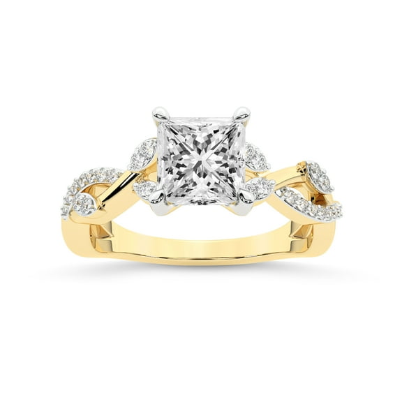 IGI Certified 2 Carat Princess Shape Lab Grown Diamond Engagement Ring | 14K Yellow Gold | Harlow Twisted Shank Diamond Ring| FG-VS1-VS2 Quality Friendly Diamonds