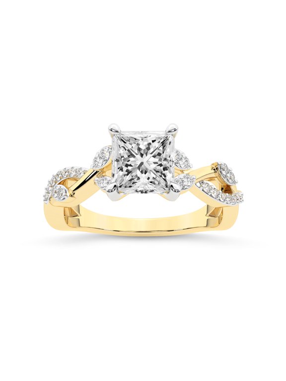 IGI Certified 2 Carat Princess Shape Lab Grown Diamond Engagement Ring | 14K Yellow Gold | Harlow Twisted Shank Diamond Ring| FG-VS1-VS2 Quality Friendly Diamonds
