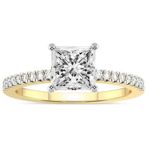 IGI Certified 2 Carat Princess Shape Lab Grown Diamond Engagement Ring | 14K Yellow Gold | Jia Secret Double Halo Eternity Lab Diamond Ring | FG-VS1-VS2 Quality Friendly Diamonds
