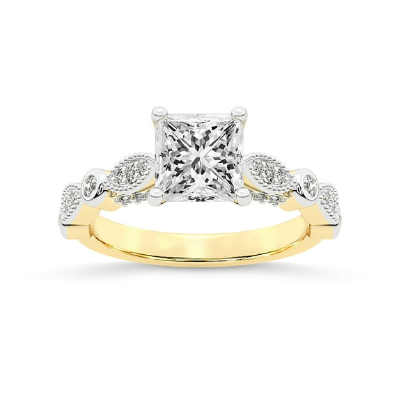 IGI Certified 2 Carat Princess Shape Lab Grown Diamond Engagement Ring | 14K Yellow Gold |Larisa Side Stone Diamond Ring | FG-VS1-VS2 Quality Friendly Diamonds