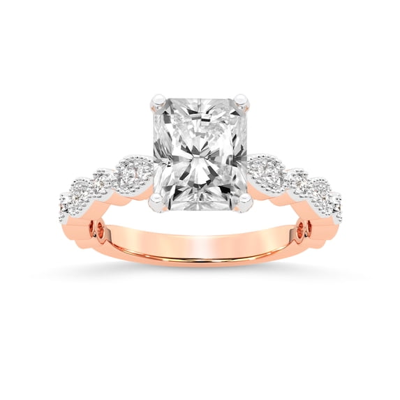 IGI Certified 2 Carat Radiant Shape Lab Grown Diamond Engagement Ring | 14K Rose Gold | Filippa Milgrain Diamond Ring | FG-VS1-VS2 Quality Friendly Diamonds