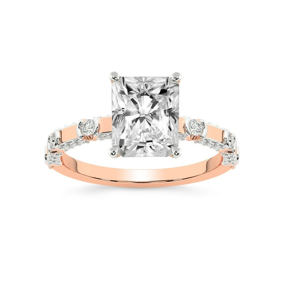 IGI Certified 2 Carat Radiant Shape Lab Grown Diamond Engagement Ring | 14K Rose Gold | Majestic Love Diamond Accent Ring | FG-VS1-VS2 Quality Friendly Diamonds