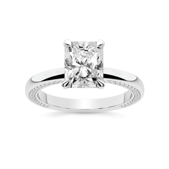 IGI Certified 2 Carat Radiant Shape Lab Grown Diamond Engagement Ring | 14K White Gold | Edith Diamond Studded Petite Solitaire Diamond Ring | FG-VS1-VS2 Quality Friendly Diamonds