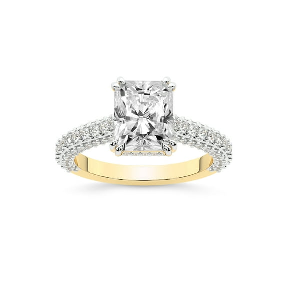 IGI Certified 2 Carat Radiant Shape Lab Grown Diamond Engagement Ring | 14K Yellow Gold | Eternia Criss Cross Side Halo Diamond Ring | FG-VS1-VS2 Quality Friendly Diamonds