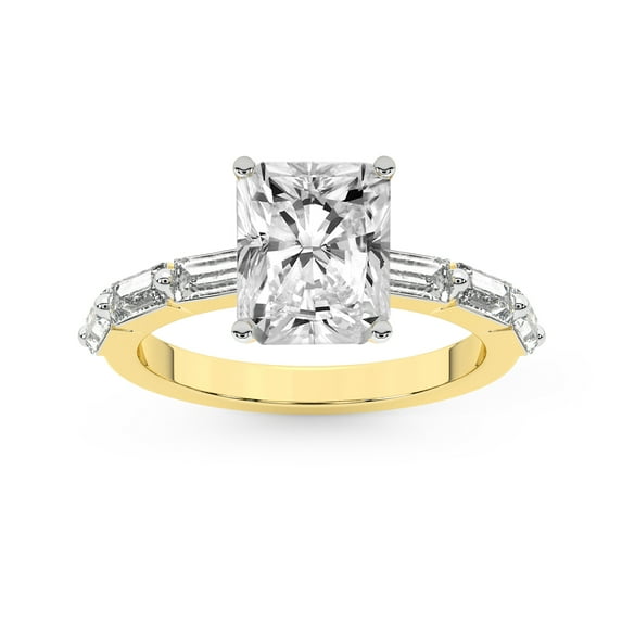 IGI Certified 2 Carat Radiant Shape Lab Grown Diamond Engagement Ring | 14K Yellow Gold | Kimberly Baguette Side Stone Diamond Ring | FG-VS1-VS2 Quality Friendly Diamonds
