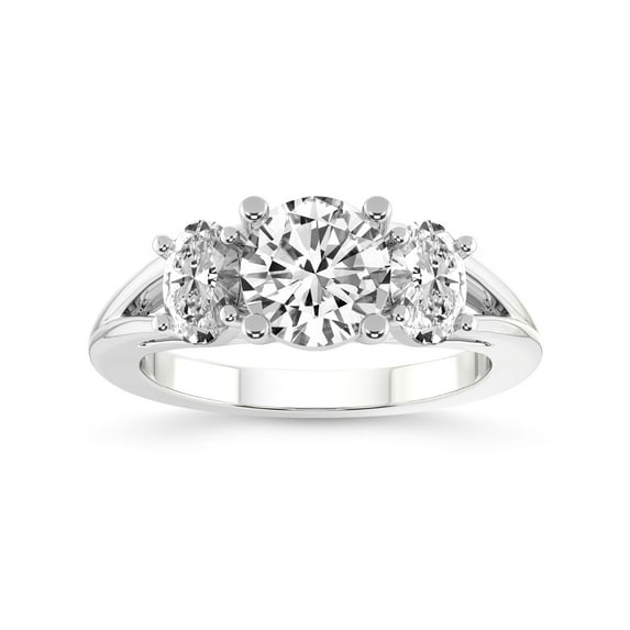 IGI Certified 2 Carat Round Shape Lab Grown Diamond Engagement Ring | 14K White Gold | Bethany Three Stone Side Oval Diamond Ring | FG-VS1-VS2 Quality Friendly Diamonds