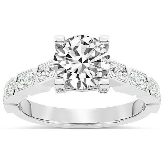 IGI Certified 2 Carat Round Shape Lab Grown Diamond Engagement Ring | 14K White Gold | Calista Side Stone Lab Diamond Ring | FG-VS1-VS2 Quality Friendly Diamonds