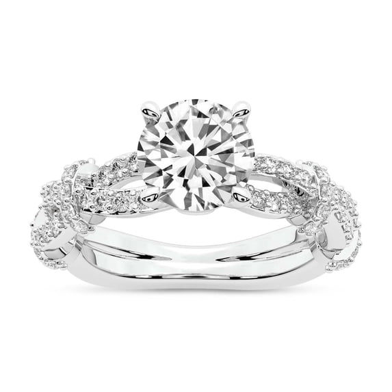 IGI Certified 2 Carat Round Shape Lab Grown Diamond Engagement Ring | 14K White Gold | Charlotte Double Twist Side Stone Diamond Ring | FG-VS1-VS2 Quality Friendly Diamonds