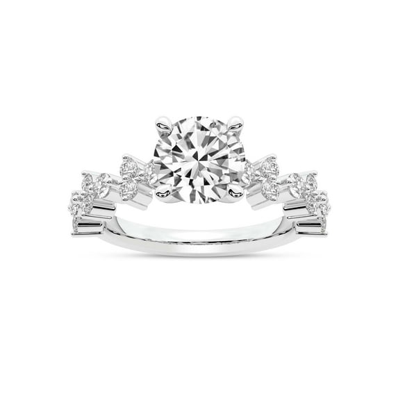 IGI Certified 2 Carat Round Shape Lab Grown Diamond Engagement Ring | 14K White Gold | Dorothea Side Stone Diamond Ring | FG-VS1-VS2 Quality Friendly Diamonds