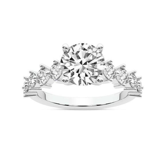 IGI Certified 2 Carat Round Shape Lab Grown Diamond Engagement Ring | 14K White Gold | Edna Side Stone Diamond Ring | FG-VS1-VS2 Quality Friendly Diamonds