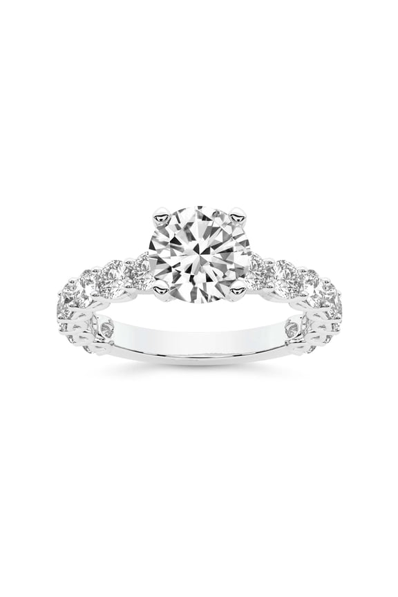 IGI Certified 2 Carat Round Shape Lab Grown Diamond Engagement Ring | 14K White Gold | Genelia Side Stone Diamond Ring | FG-VS1-VS2 Quality Friendly Diamonds