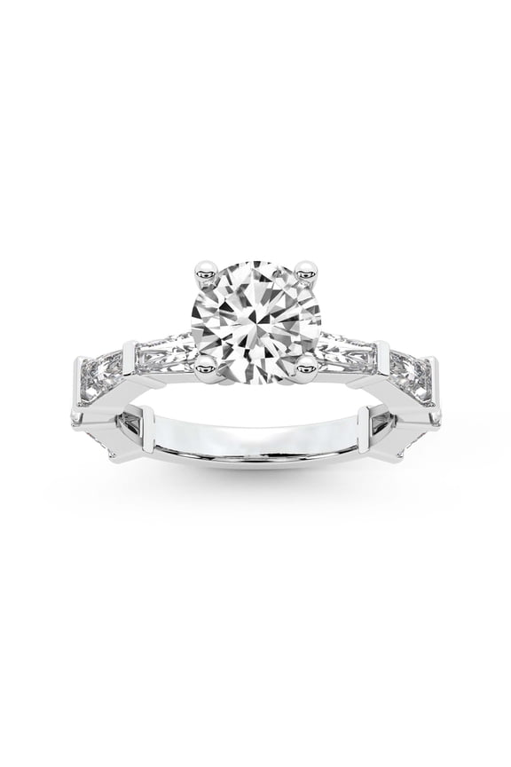IGI Certified 2 Carat Round Shape Lab Grown Diamond Engagement Ring | 14K White Gold | Gizele Tapered Side Stone Diamond Ring | FG-VS1-VS2 Quality Friendly Diamonds