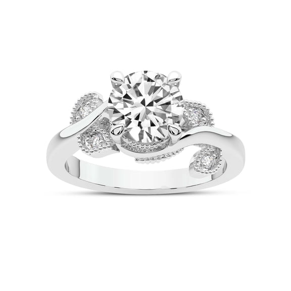 IGI Certified 2 Carat Round Shape Lab Grown Diamond Engagement Ring | 14K White Gold | Rosé Side Stone Diamond Ring | FG-VS1-VS2 Quality Friendly Diamonds