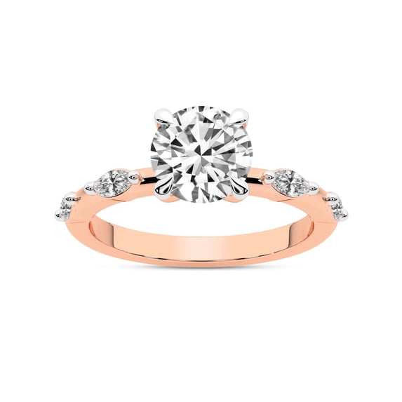 IGI Certified 2 Carat Round Shape Lab Grown Diamond Engagement Ring | 14K Rose Gold | Sheryl Marquise Side Stone Diamond Ring | FG-VS1-VS2 Quality Friendly Diamonds