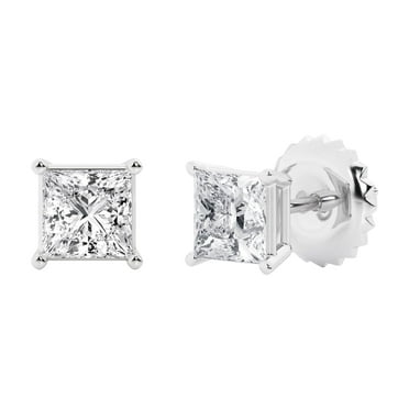 Unique Moments IGI Certified 2 Ctw Princess 14k White Gold Diamond Stud Earrings for Women (E-F,VS2)
