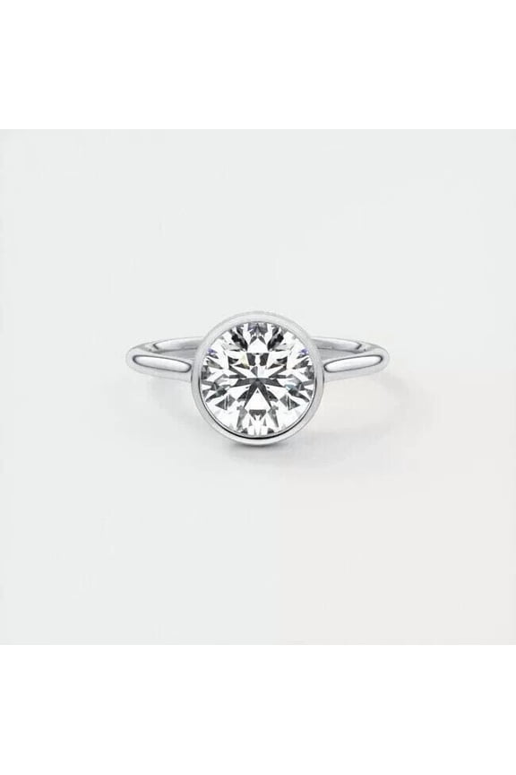 IGI Certified 2Ct G/VS2 Round Cut Lab Grown CVD Diamond Bezel Set Solitaire Ring