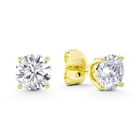 IGI Certified 3.00ct (F Color, VS Clarity) Lab Grown Diamond Round Brilliant Cut 4-Prong Basket Solitaire Stud Earrings in 14k Yellow Gold
