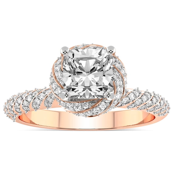IGI Certified 3 Carat Cushion Shape Lab Grown Diamond Engagement Ring | 14K Rose Gold | Entwined Love Halo Diamond Ring | FG-VS1-VS2 Quality Friendly Diamonds