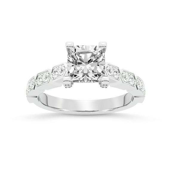 IGI Certified 3 Carat Cushion Shape Lab Grown Diamond Engagement Ring | 14K White Gold | Calista Side Stone Lab Diamond Ring | FG-VS1-VS2 Quality Friendly Diamonds