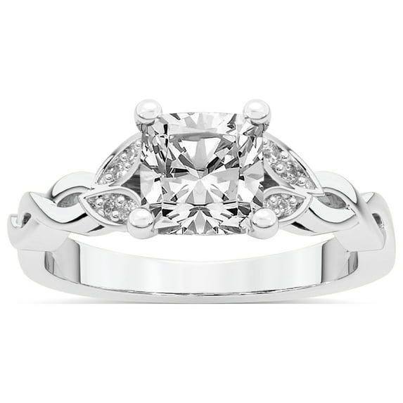 IGI Certified 3 Carat Cushion Shape Lab Grown Diamond Engagement Ring | 14K White Gold |Letitia Side Stone Diamond Ring | FG-VS1-VS2 Quality Friendly Diamonds