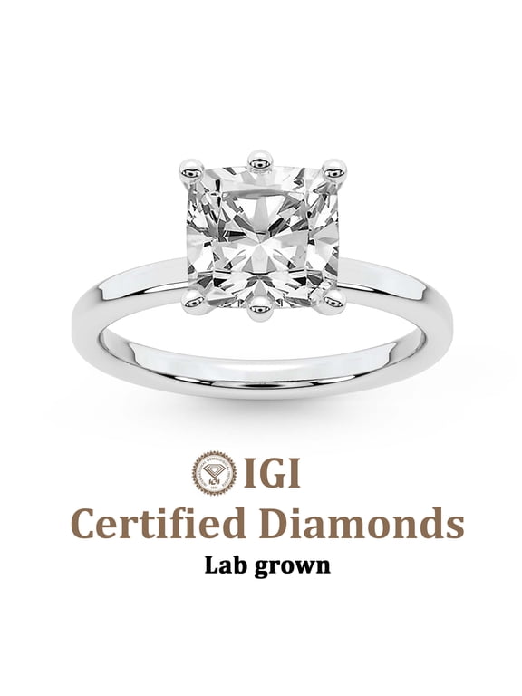 IGI Certified 3 Carat Cushion Shape Lab Grown Diamond Engagement Ring | 14K White Gold |Solitaire Lab Diamond Ring | FG-VS1-VS2 Quality Friendly Diamonds