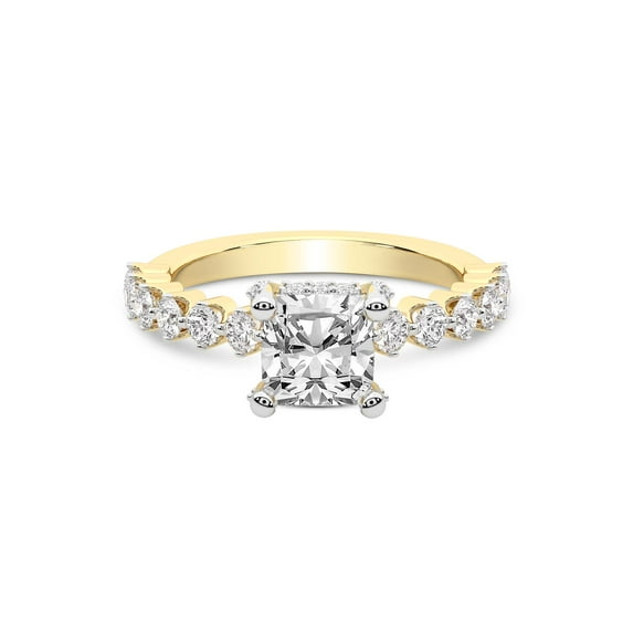 IGI Certified 3 Carat Cushion Shape Lab Grown Diamond Engagement Ring | 14K Yellow Gold | Caitronia Floating Side Stones Diamond Ring | FG-VS1-VS2 Quality Friendly Diamonds