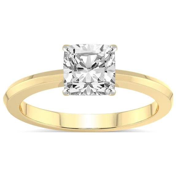 IGI Certified 3 Carat Cushion Shape Lab Grown Diamond Engagement Ring | 14K Yellow Gold | Eva Six Prong Knife Edge Lab Diamond Ring | FG-VS1-VS2 Quality Friendly Diamonds