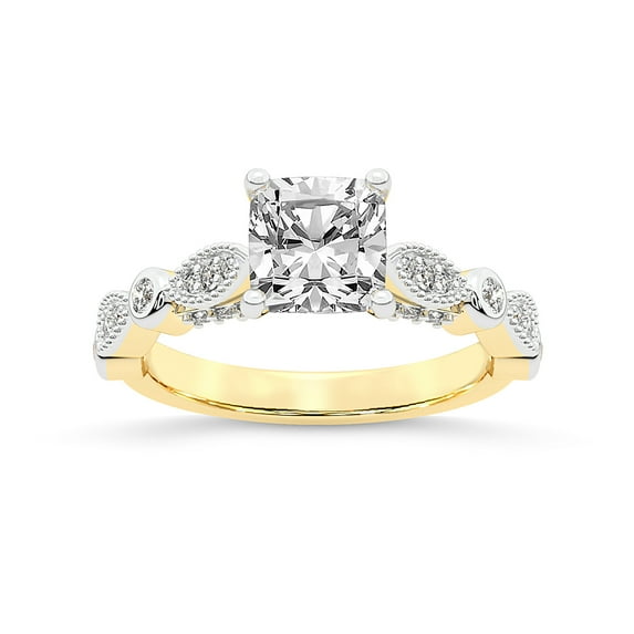 IGI Certified 3 Carat Cushion Shape Lab Grown Diamond Engagement Ring | 14K Yellow Gold |Larisa Side Stone Diamond Ring | FG-VS1-VS2 Quality Friendly Diamonds