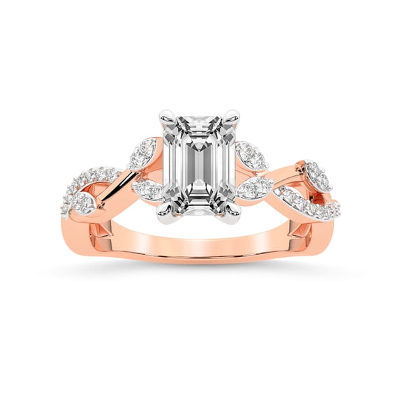 IGI Certified 3 Carat Emerald Shape Lab Grown Diamond Engagement Ring | 14K Rose Gold | Harlow Twisted Shank Diamond Ring| FG-VS1-VS2 Quality Friendly Diamonds