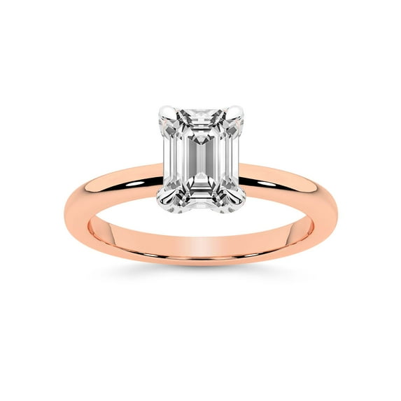 IGI Certified 3 Carat Emerald Shape Lab Grown Diamond Engagement Ring | 14K Rose Gold | Mabel Petal Solitaire Diamond Ring | FG-VS1-VS2 Quality Friendly Diamonds