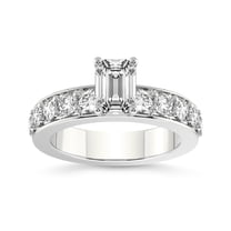 IGI Certified 3 Carat Emerald Shape Lab Grown Diamond Engagement Ring | 14K White Gold | Alfreda Half Eternity Diamond Ring | FG-VS1-VS2 Quality Friendly Diamonds