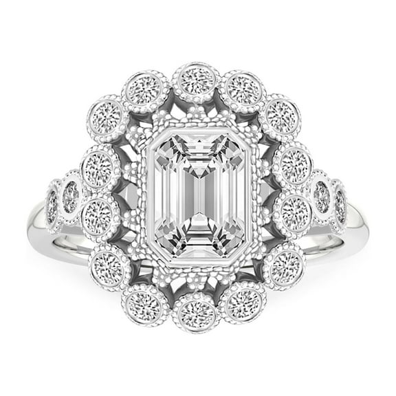 IGI Certified 3 Carat Emerald Shape Lab Grown Diamond Engagement Ring | 14K White Gold |Bloom Vintage Halo Diamond Ring | FG-VS1-VS2 Quality Friendly Diamonds