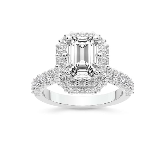 IGI Certified 3 Carat Emerald Shape Lab Grown Diamond Engagement Ring | 14K White Gold | Luxoré Vintage Allure Diamond Ring | FG-VS1-VS2 Quality Friendly Diamonds