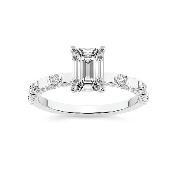 IGI Certified 3 Carat Emerald Shape Lab Grown Diamond Engagement Ring | 14K White Gold | Majestic Love Diamond Accent Ring | FG-VS1-VS2 Quality Friendly Diamonds