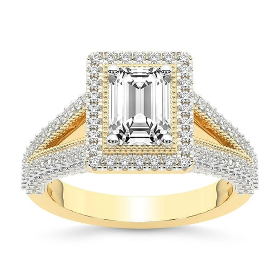 IGI Certified 3 Carat Emerald Shape Lab Grown Diamond Engagement Ring | 14K Yellow Gold | Opulenté Antique Halo Diamond Ring | FG-VS Quality Friendly Diamonds