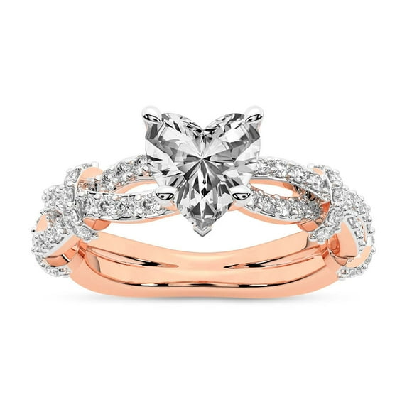 IGI Certified 3 Carat Heart Shape Lab Grown Diamond Engagement Ring | 14K Rose Gold | Charlotte Double Twist Side Stone Diamond Ring | FG-VS1-VS2 Quality Friendly Diamonds