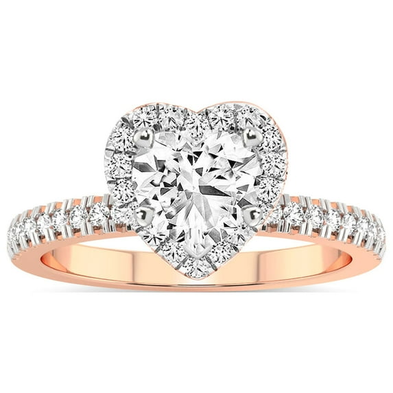 IGI Certified 3 Carat Heart Shape Lab Grown Diamond Engagement Ring | 14K Rose Gold |Elle Classic Halo Diamond Ring | FG-VS1-VS2 Quality Friendly Diamonds