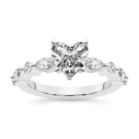 IGI Certified 3 Carat Heart Shape Lab Grown Diamond Engagement Ring | 14K White Gold | Pamela Eternity Side Stone Diamond Ring | FG-VS1-VS2 Quality Friendly Diamonds