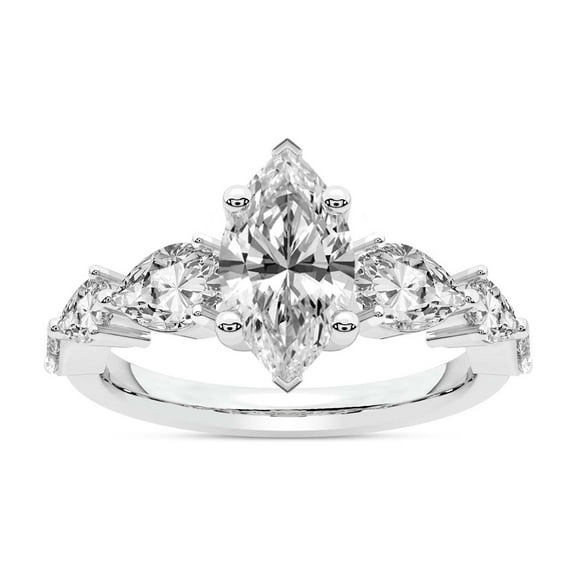 IGI Certified 3 Carat Marquise Shape Lab Grown Diamond Engagement Ring | 14K White Gold | Frances Side Stone Diamond Ring | FG-VS1-VS2 Quality Friendly Diamonds
