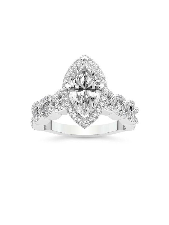 IGI Certified 3 Carat Marquise Shape Lab Grown Diamond Engagement Ring | 14K White Gold | Imperiella Halo Celtic Knot Diamond Ring | FG-VS1-VS2 Quality Friendly Diamonds