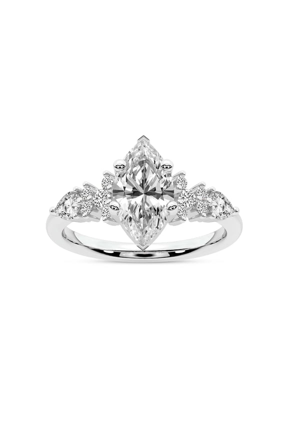 IGI Certified 3 Carat Marquise Shape Lab Grown Diamond Engagement Ring | 14K White Gold | Josephine Four Prong Side Stone Diamond Ring | FG-VS1-VS2 Quality Friendly Diamonds