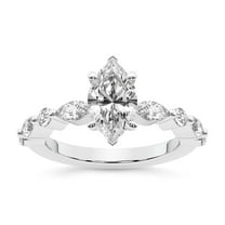 IGI Certified 3 Carat Marquise Shape Lab Grown Diamond Engagement Ring | 14K White Gold | Pamela Eternity Side Stone Diamond Ring | FG-VS1-VS2 Quality Friendly Diamonds