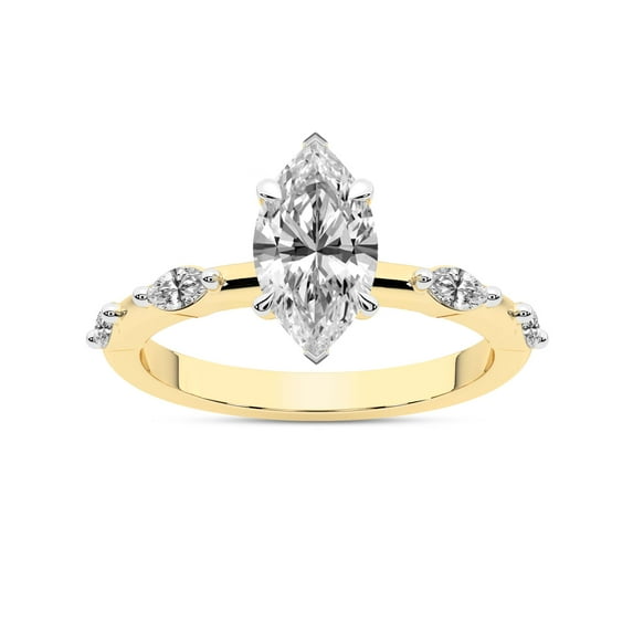 IGI Certified 3 Carat Marquise Shape Lab Grown Diamond Engagement Ring | 14K Yellow Gold | Sheryl Marquise Side Stone Diamond Ring | FG-VS1-VS2 Quality Friendly Diamonds